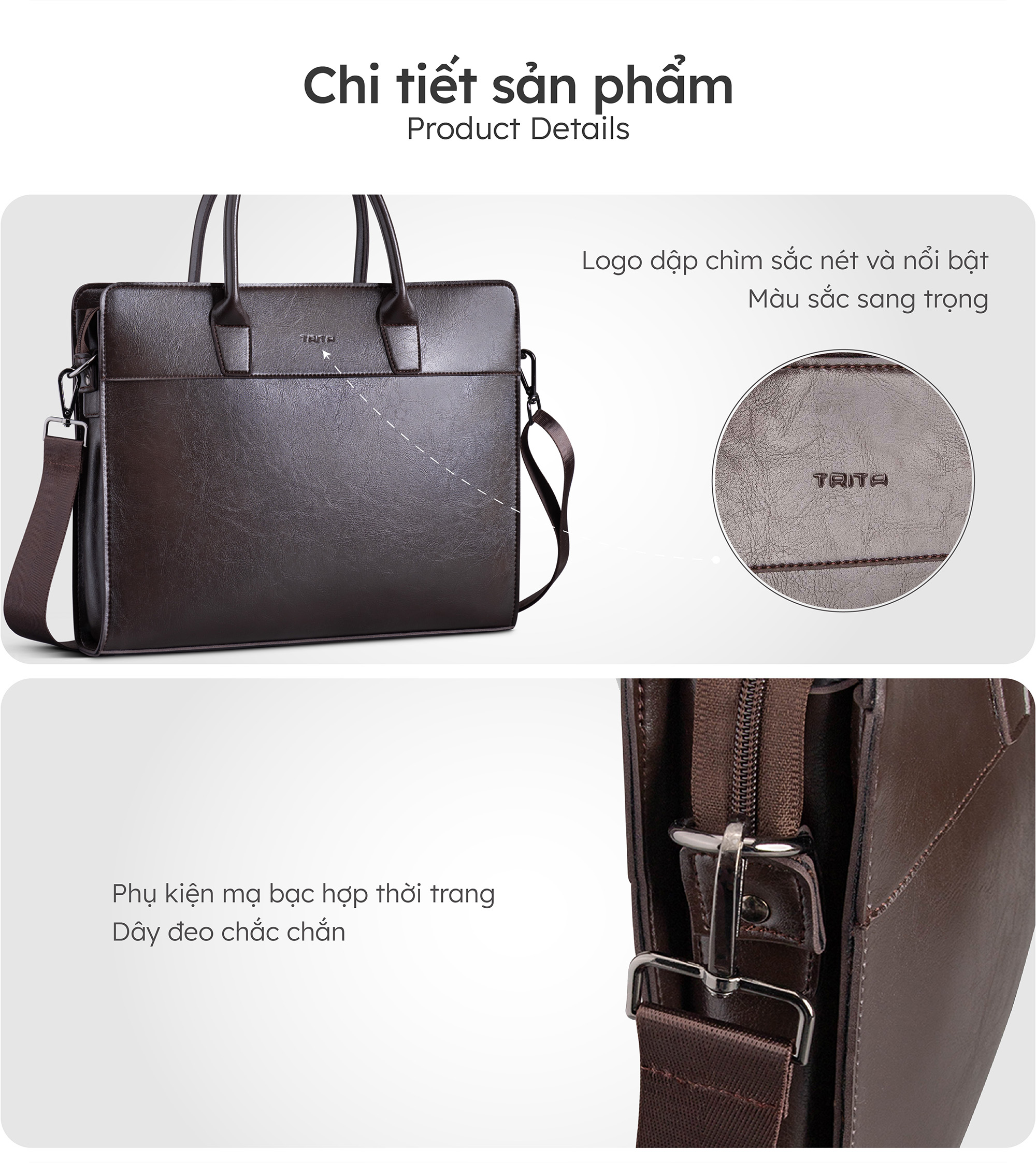 Cặp công sở Trita ( Thời trang nam đựng vừa laptop 13.3 inch - Cặp da TCA21 )