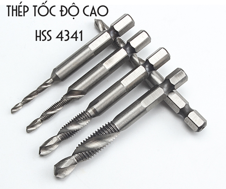 Bộ 6 Mũi Khoan Taro HSS 4341 Tạo Ren Cao Cấp, giúp tiết kiệm thời gian thi công, tiết kiệm chi phí siêu tiện lợi. M3, M4, M5, M6, M8, M10