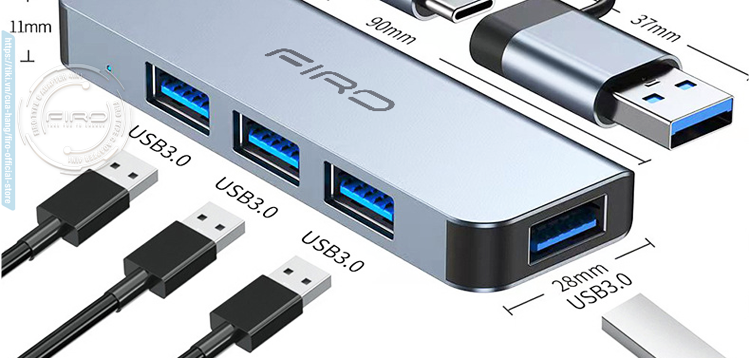 HUB Type C FIRO  - HUB USB 3.0 FIRO - Bộ Chia Cổng USB FIRO - HUB FIRO - Hub Type C Adapter 4in1 - Hàng Chính Hãng FIRO