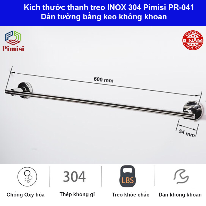 Kích thước thanh treo inox 304 pimisi pr-041 dán tường