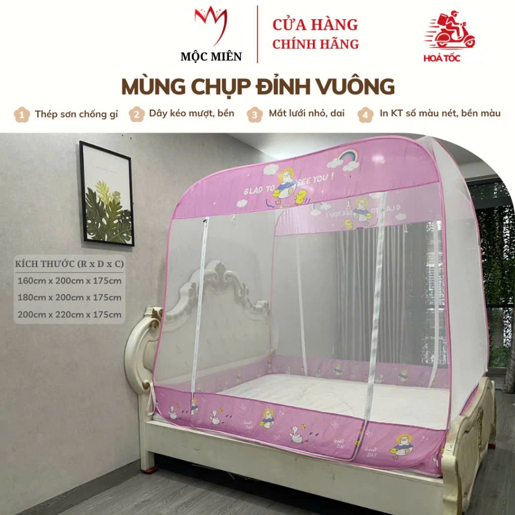 Màn Chụp Đỉnh Vuông Cao Cấp Mộc Miên ( Hình thật )