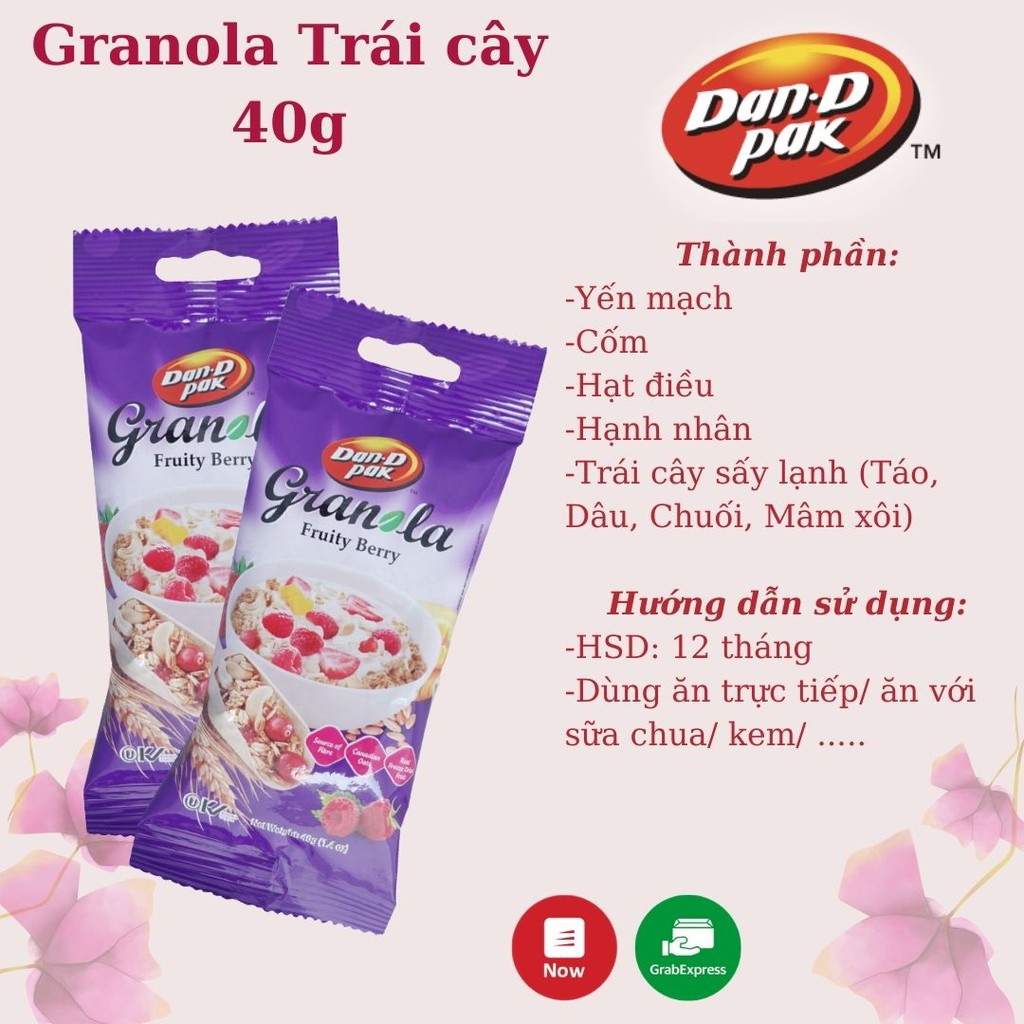 granola trái cây và hạt 40gr dan d pak 100% thành phần tự nhiên 2