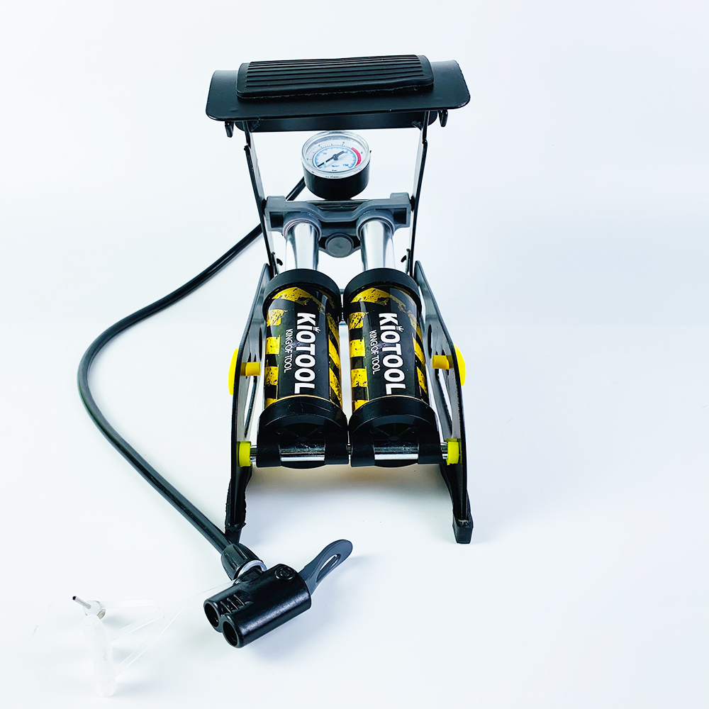 Bơm xe máy - Bơm xe đạp chân - Bơm đạp chân 2 ống đa năng - Bơm hơi đạp chân mini Xe Đạp, Xe Máy, Xe Ô tô, Xe Hơi Đa Năng Dễ Dàng Xếp Gọn thân hợp kim siêu bền, hỗ trợ cả van Mỹ và van Pháp Thương hiệu KIOTOOL
