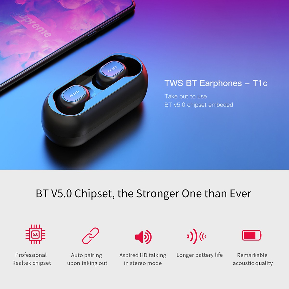 Tai Nghe Không Dây Kèm Mic QCY T1C Xiaomi