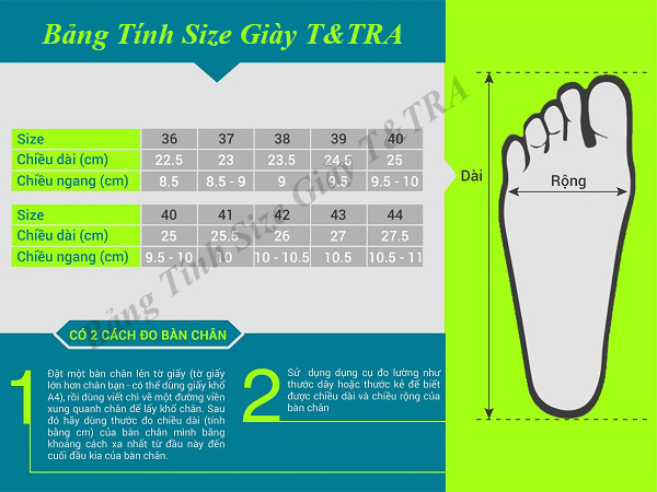 Bảng size giày T&TRA