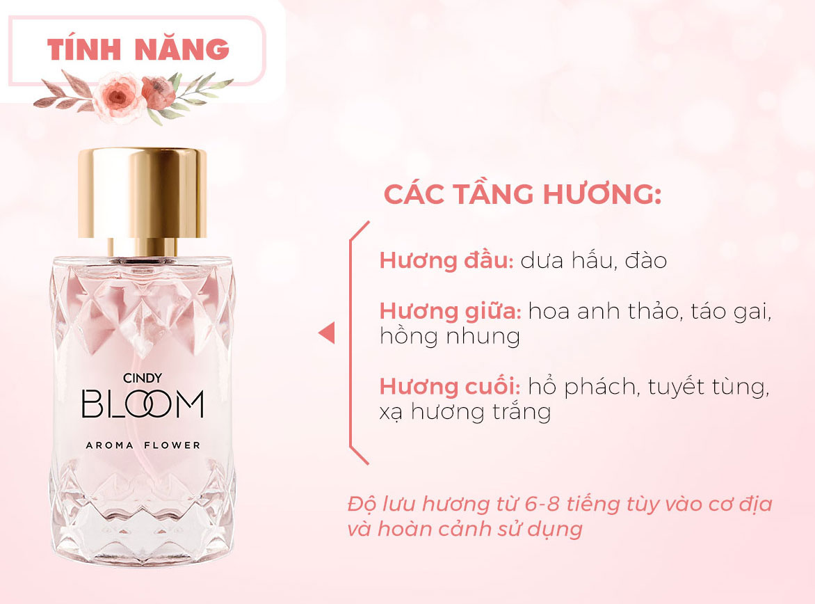 Nước hoa nữ Cindy Bloom Aroma Flower mùi hương ngọt ngào nữ tính 50ml chính hãng