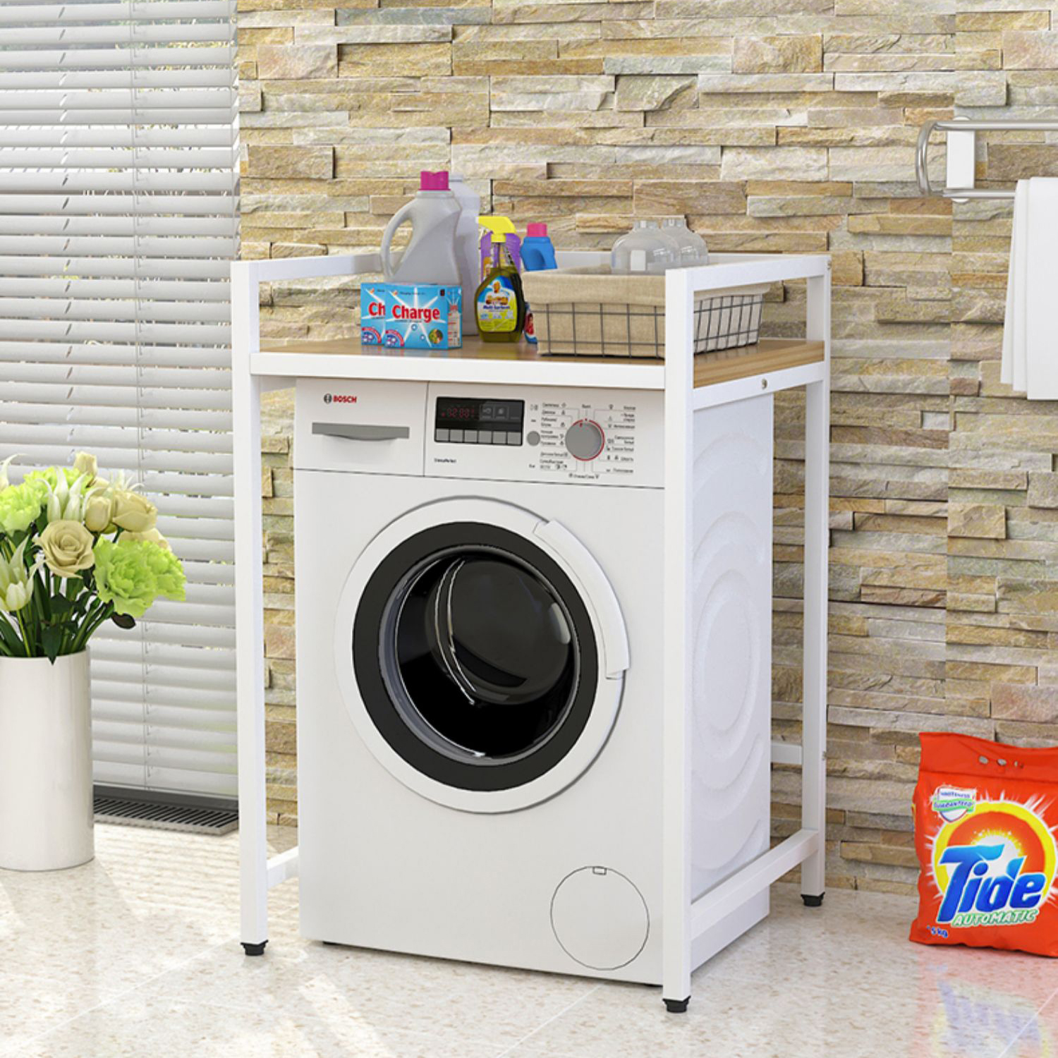 Kệ máy giặt máy sấy VANDO chịu tải tới 300kg, kệ để đồ nhà tắm khung thép dày dặn sơn tĩnh điện