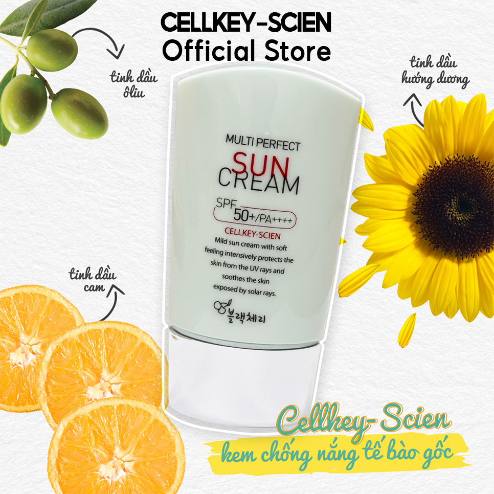 Kem Chống Nắng Tế Bào Gốc Kiềm Dầu Chống Nhăn Dưỡng Ẩm Trắng Da Cellkey-Scien Multi Perfect Sun Cream SPF50+PA++++ (50ml)