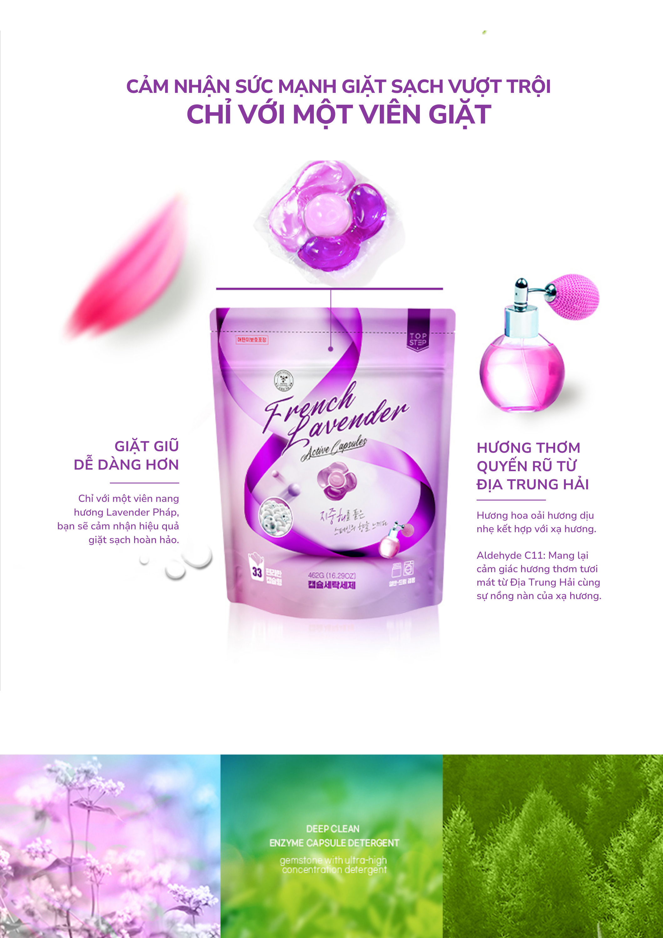 Viên giặt xả Top Step hương Lavender nồng nàn gói 33 viên (462g)