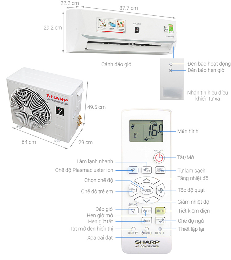 Máy Lạnh Inverter Sharp AH-XP10WMW (1.0HP)