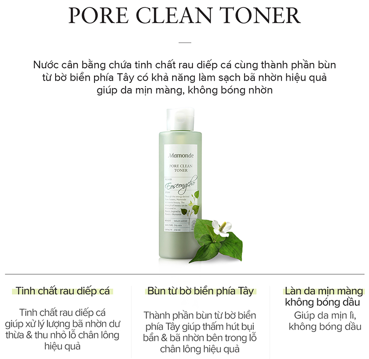 Nước Cân Bằng Làm Sạch Dầu Nhờn Và Ngăn Ngừa Mụn Mamonde Pore Clean Toner (250ml) 110651163