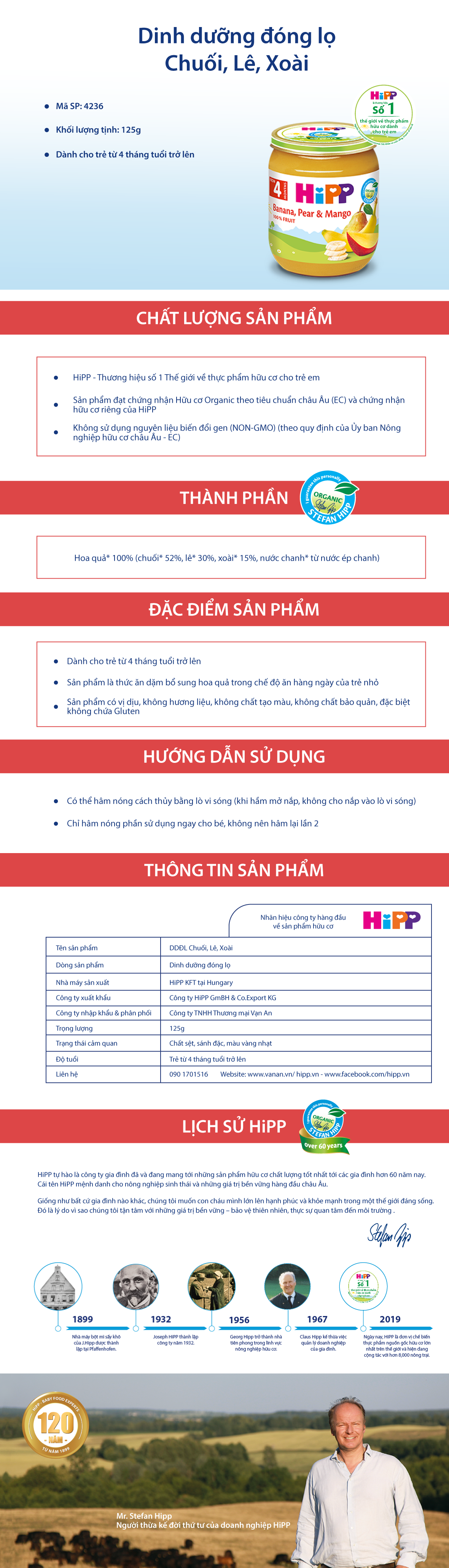 Dinh Dưỡng Đóng Lọ Chuối Lê và Xoài HiPP 125g - 4236