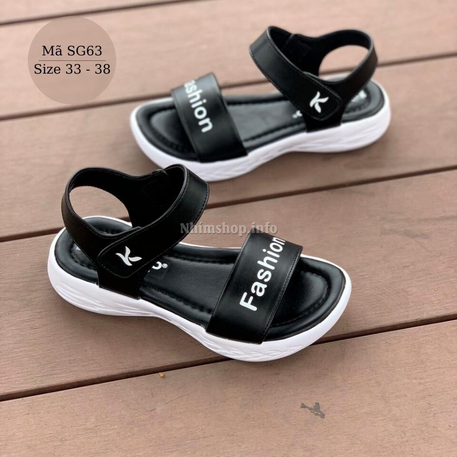 Dép sandal quai hậu bé gái KENTO quai ngang Fashione kiểu dáng thể thao năng động và cá tính, chất liệu da mềm êm, đế siêu nhẹ chống trơn màu đen cho trẻ em NHÍM SHOP SG63