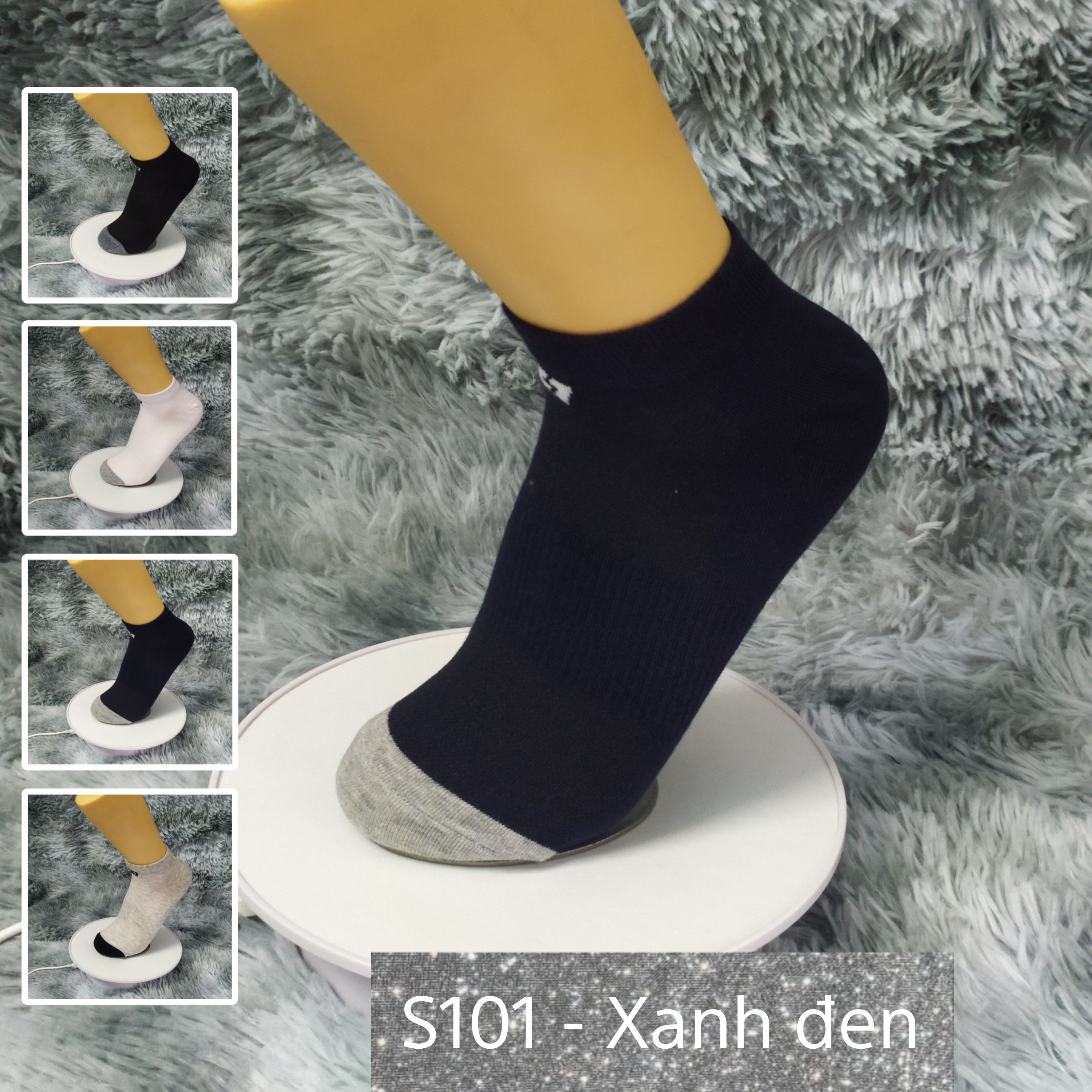 Tất Vớ cổ ngắn trơn Cotton Air Seven S101. 4 màu: Trắng, Đen, Xanh, Xám. Dày dặn, mềm mại, kháng khuẩn khử mùi, không hôi chân.