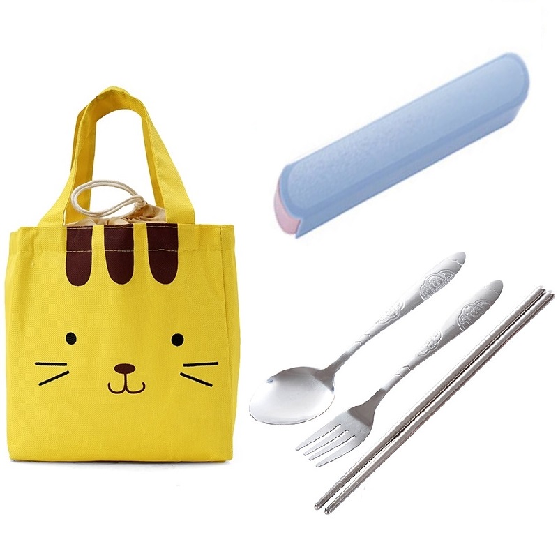 Combo túi giữ nhiệt đa năng loại dày + bộ muỗng, đũa, nĩa cá nhân bằng inox kèm hộp