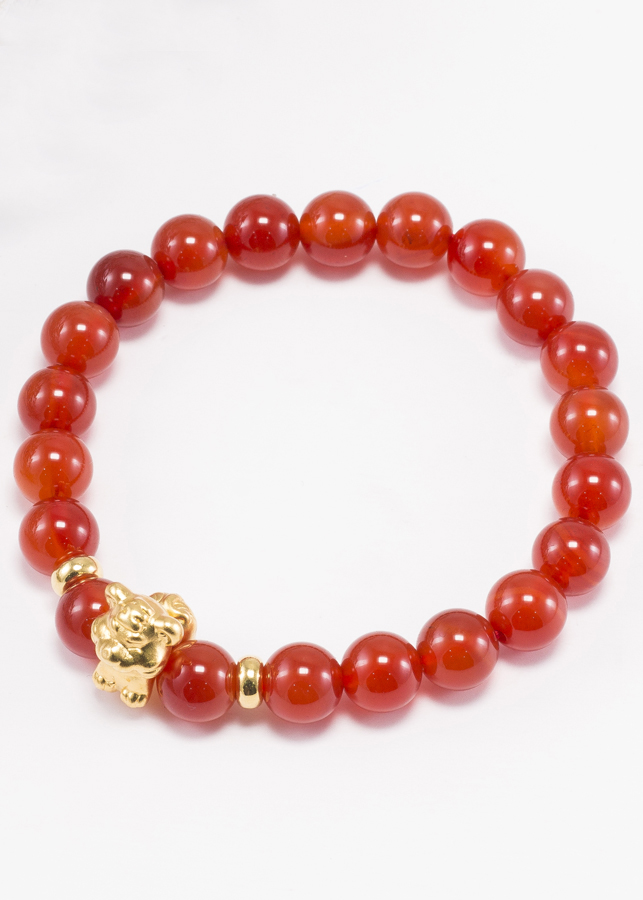 Vòng Tay Đá Mã Não Đỏ Phối Charm Tuổi Dần Bạc Mạ Vàng 24K Ngọc Quý Gemstones