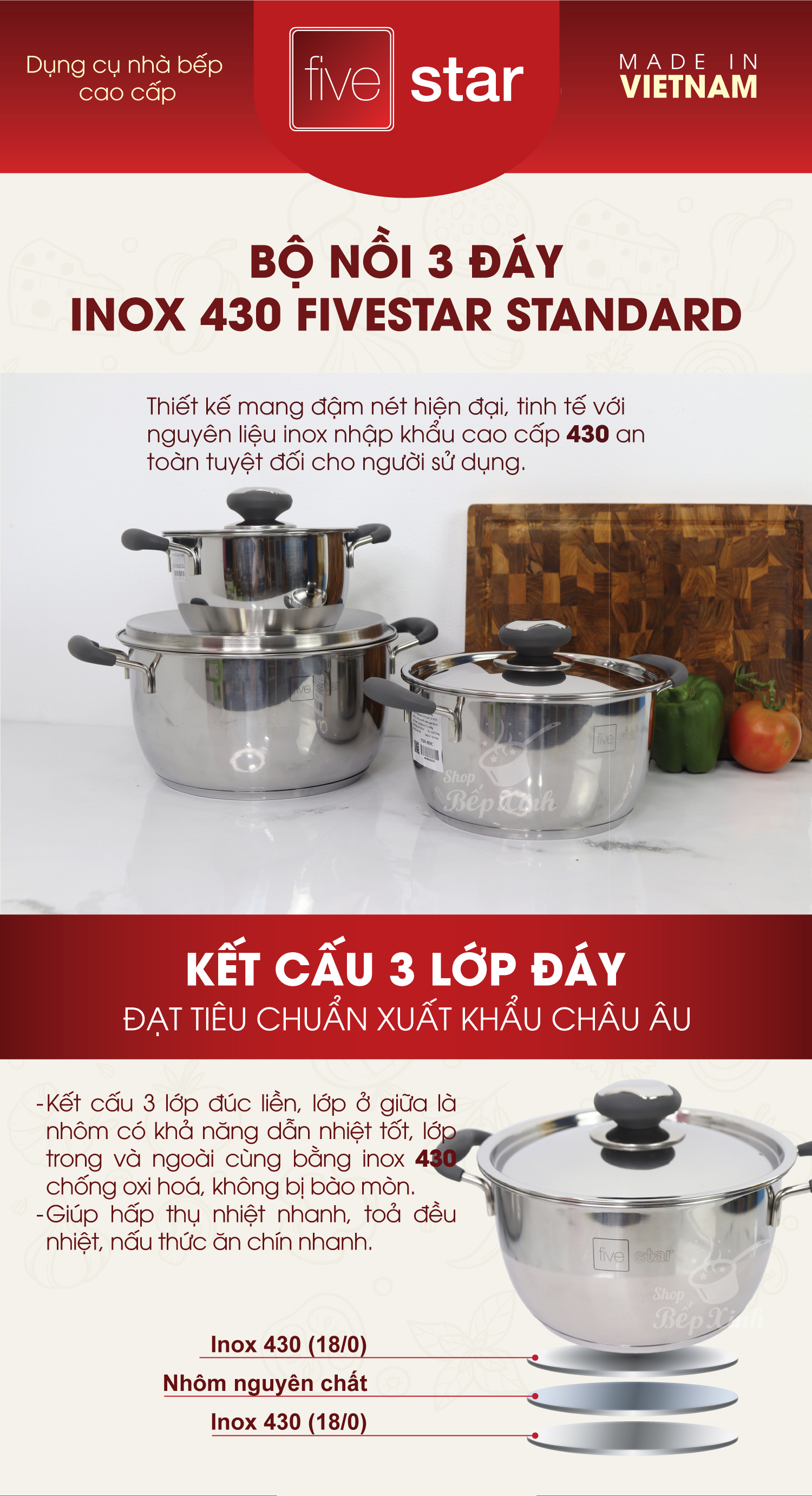 Nồi Inox đáy từ Fivestar Quai Silicon - Tặng 5 muỗng inox