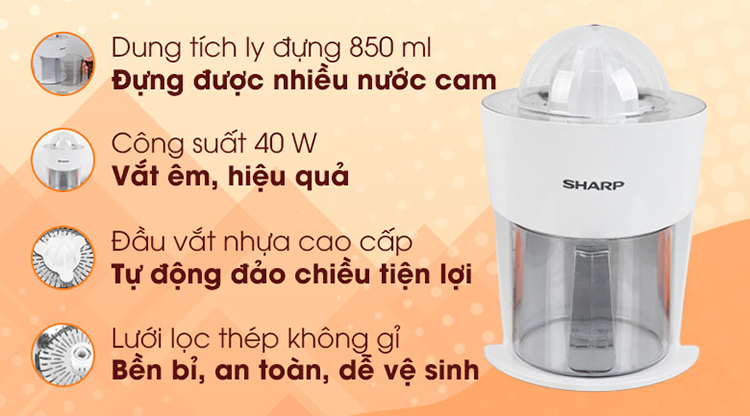 Máy Vắt Cam Sharp EJ-J408-WH - Hàng Chính Hãng