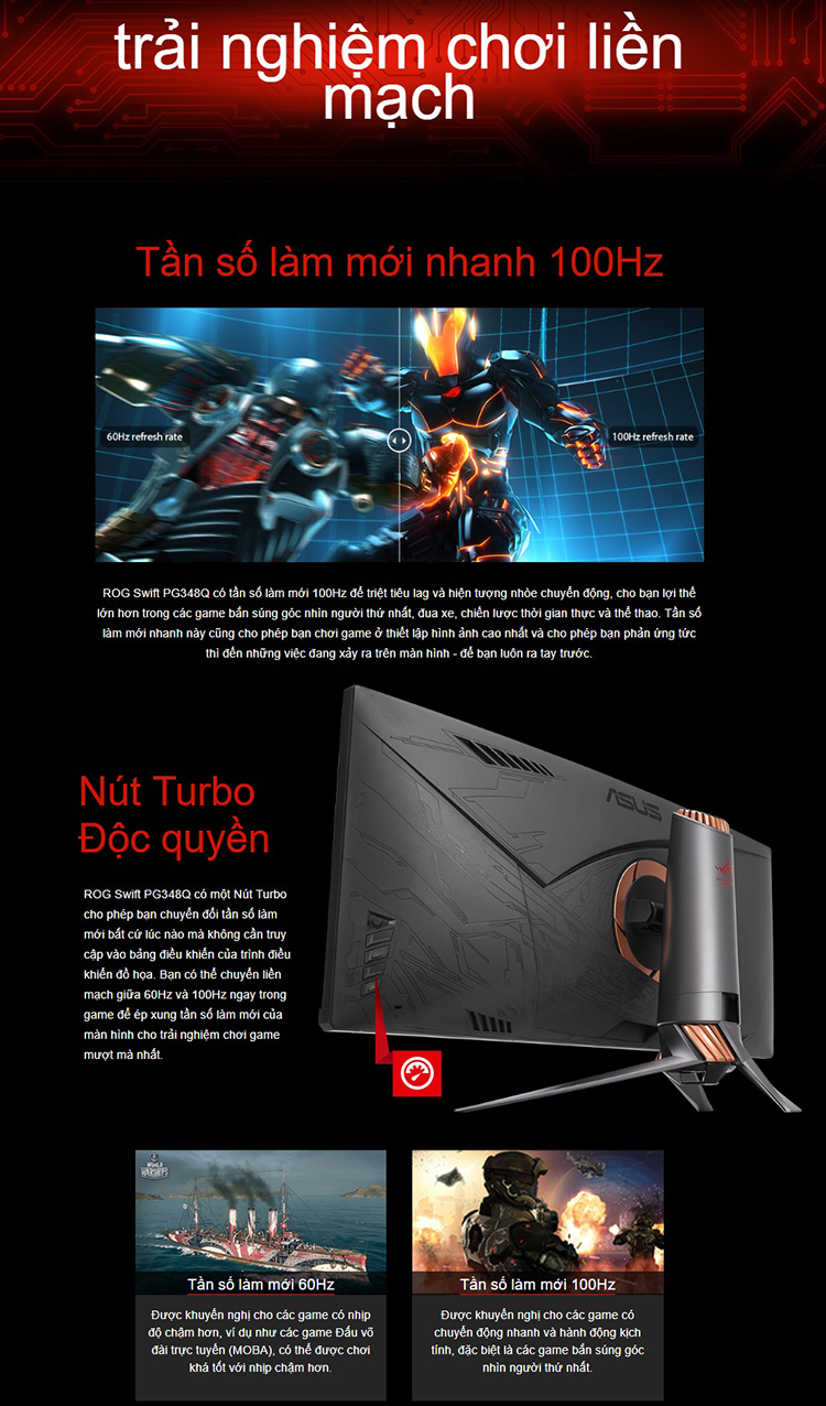 Màn Hình Game Cong ASUS ROG Swift PG348Q 34 inch 2K Ultra Wide (2048 x 1080) 5ms 100Hz G-Syns IPS - Hàng Chính Hãng