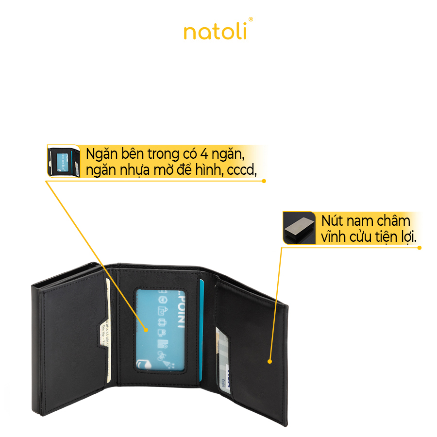 Ví nam nữ mini thông minh thương hiệu Natoli gập 3 đựng thẻ cao cấp - Futuristic Mini Wallet V8  