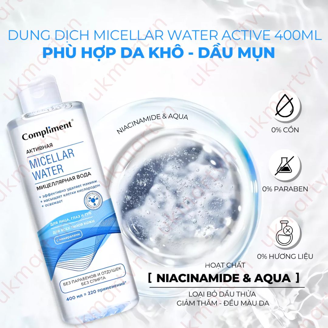 Tẩy Trang Compliment 400ml Dành Cho Da Dầu, Nhạy Cảm & Mọi Loại Da