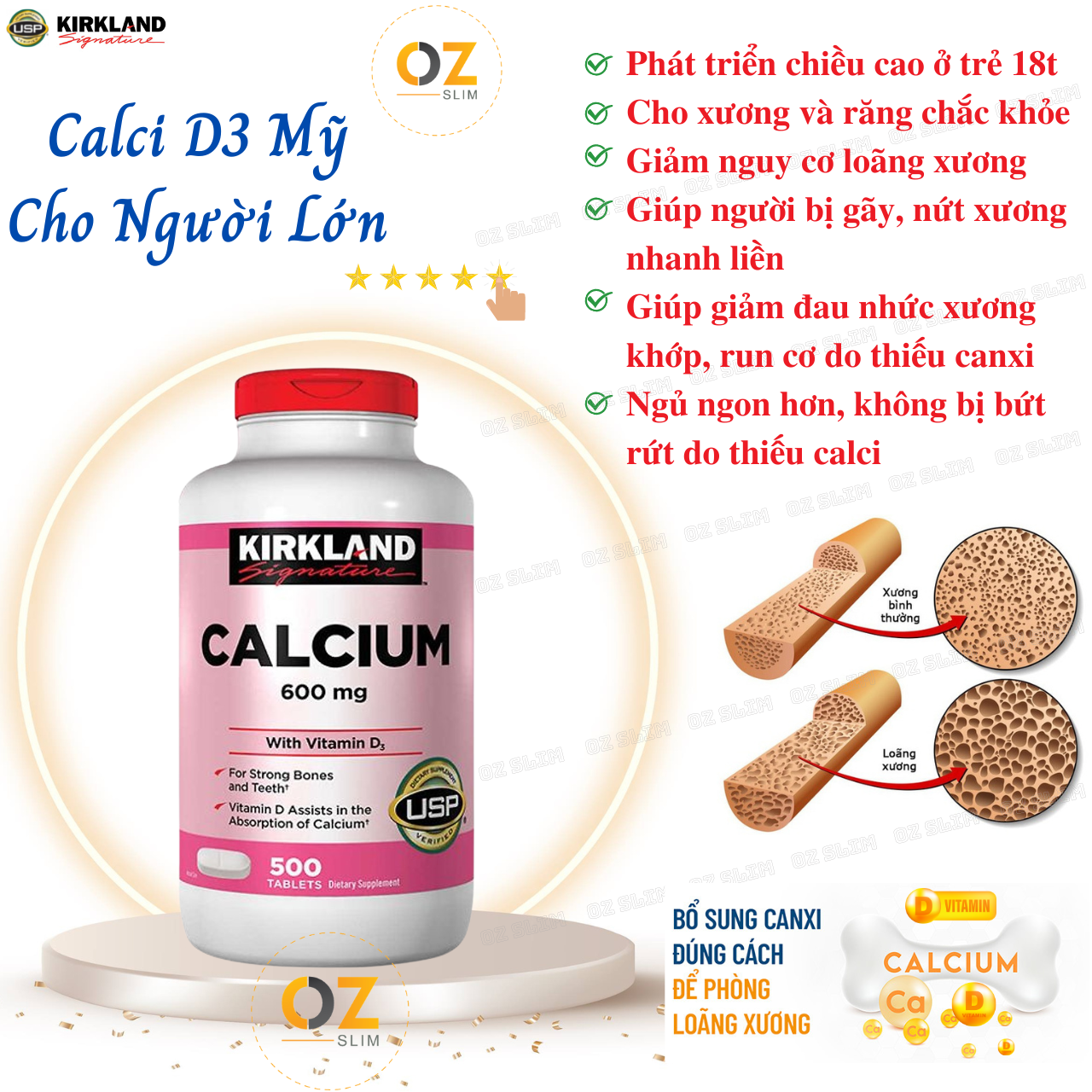Calci D3 Mỹ Cho Người Lớn Kirkland Signature Calcium 600mg With Vitamin D3