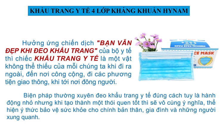 Khẩu trang y tế 4 lớp Hynam - Giấy lọc kháng khuẩn - Hiệu suất lọc (BFE) 99% - (50 cái hộp) 1