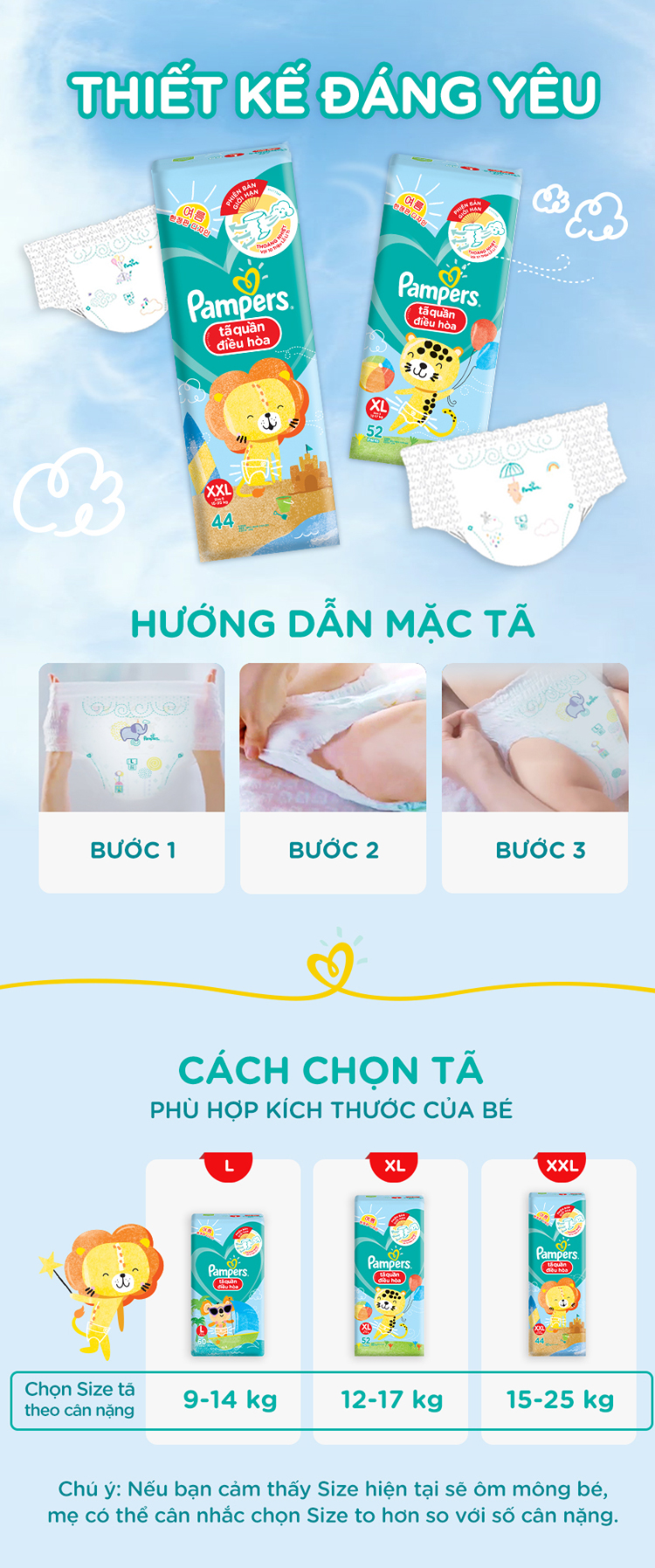 Combo 3 Tã Quần Pampers Điều Hoà Gói Lớn XXL44 Tặng 1 Túi Nước Giặt Ariel 1.4kg