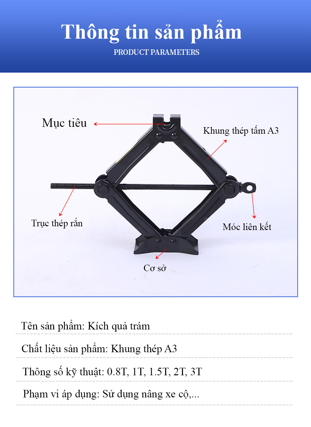 Kích nâng hạ quả trám ABG kích nâng gầm ô tô xe máy, kích chữ a có đòn bẩy tiện lợi