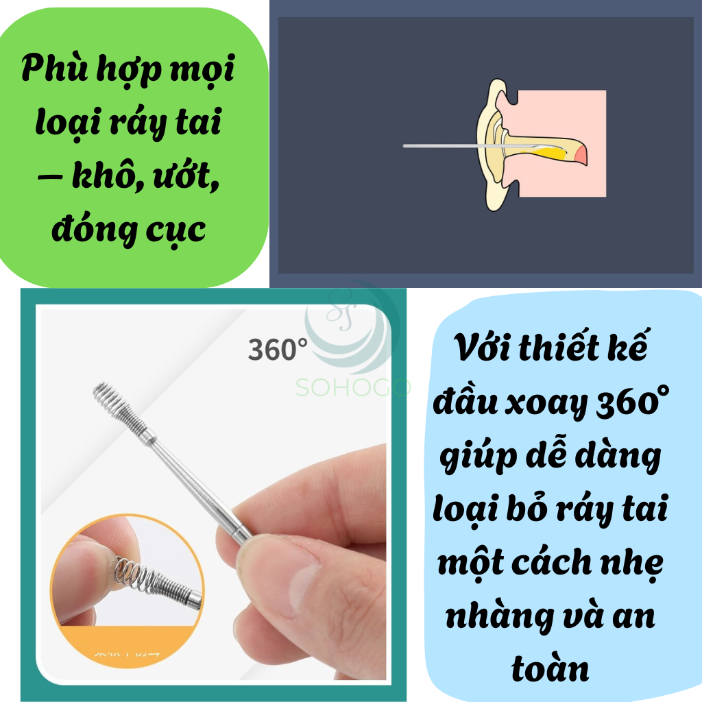 Dụng Cụ Lấy Ráy Tai Inox 360°- Tai Sạch – Dụng Cụ Vệ Sinh Tai Thông Minh- Bộ Lấy Ráy Tai Xoắn Ốc Chuyên Dụng- Dụng Cụ Vệ Sinh Tai Không Đau Inox Cao Cấp- Dụng Cụ Lấy Ráy Tai Xoay 360 Độ Kèm Bao Đựng