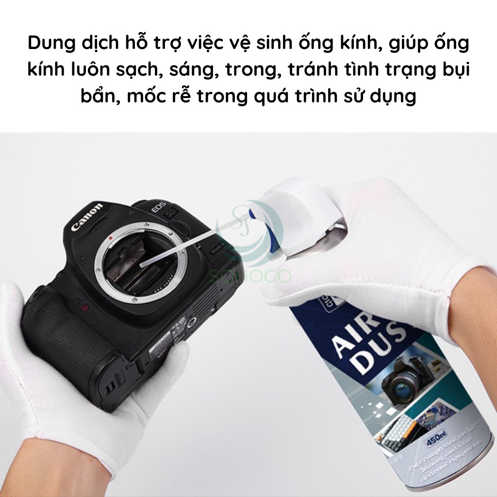 Chai xịt vệ sinh máy ảnh, bàn phím, bo mạch máy tính 450ML- Bình xịt khí nén đa năng dùng cho máy quay, ống kính, điện thoại...- Hàng nhập khẩu