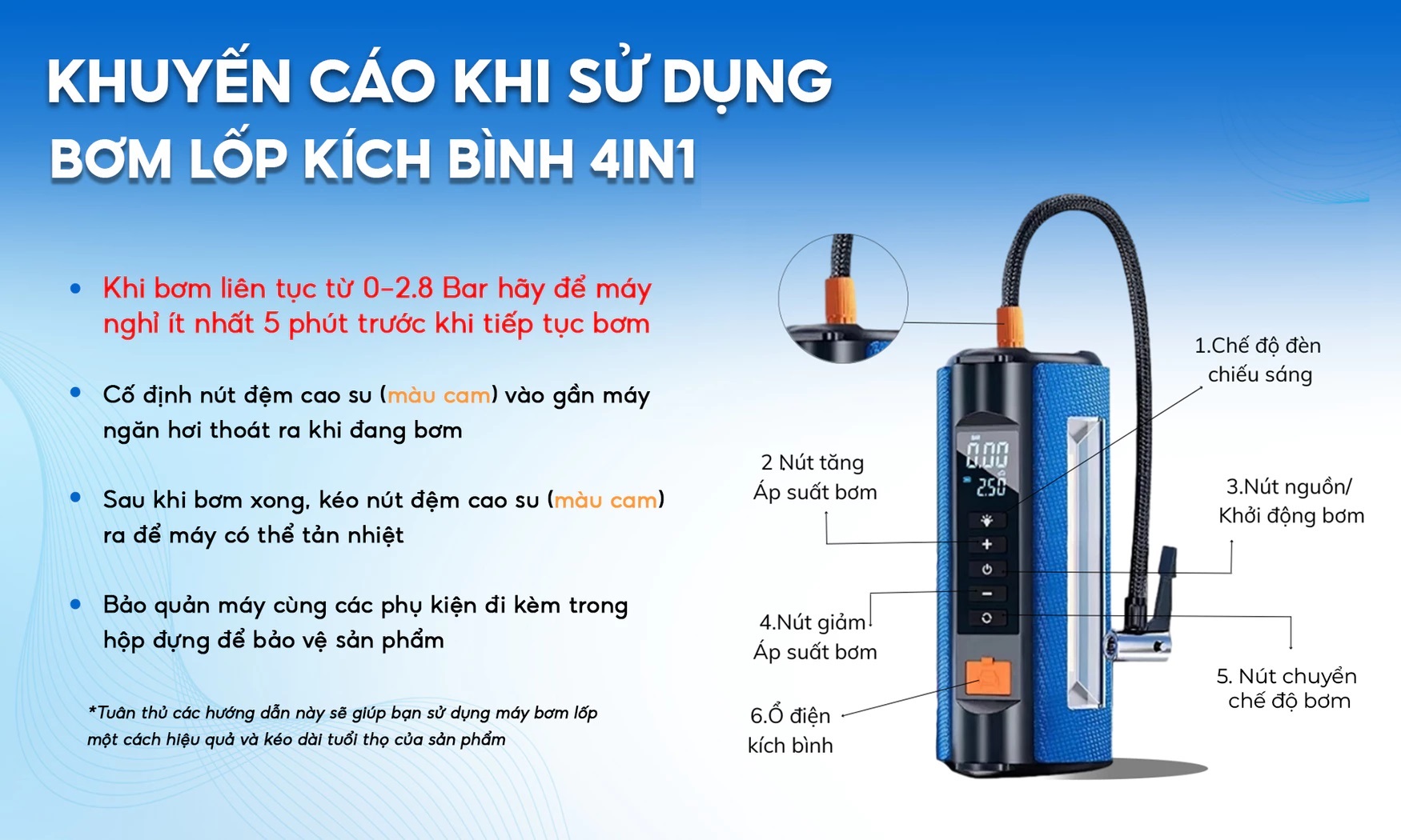 Bơm Lốp, Kích Bình Ô Tô, Xe Máy 4in1 GDV TS03 Pin LI-PO 12000mAh Kiêm Sạc Dự Phòng, Đèn Pin Chiếu Sáng - Hàng Chính Hãng