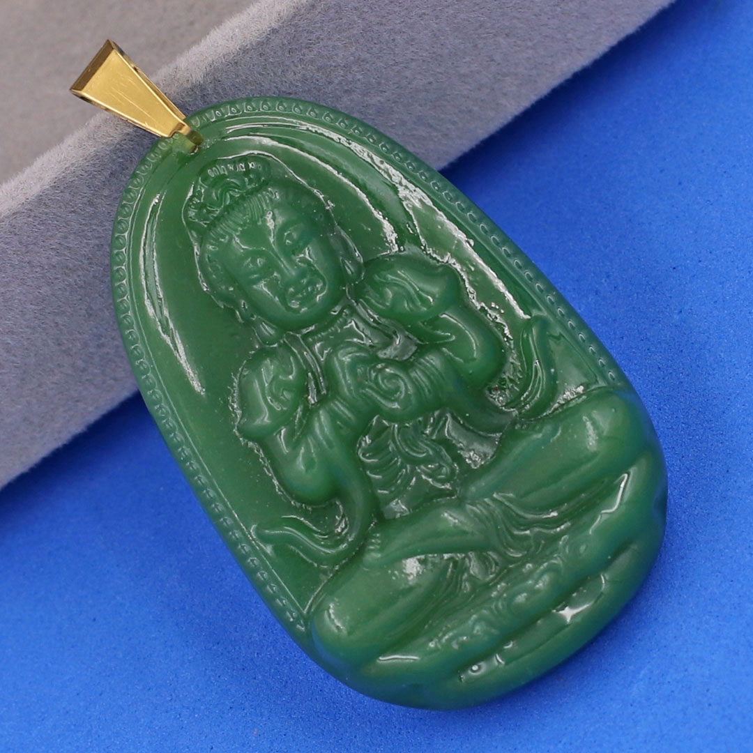[Tuổi Mùi, Thân] Mặt Dây Chuyền Phật Đại Nhật Như Lai Đá Thạch Anh Xanh Lá Size Nhỏ 3.6cm & Size Lớn 5cm - Tặng Kèm Móc Inox - Phong Thủy 868 - May Mắn - Bình An