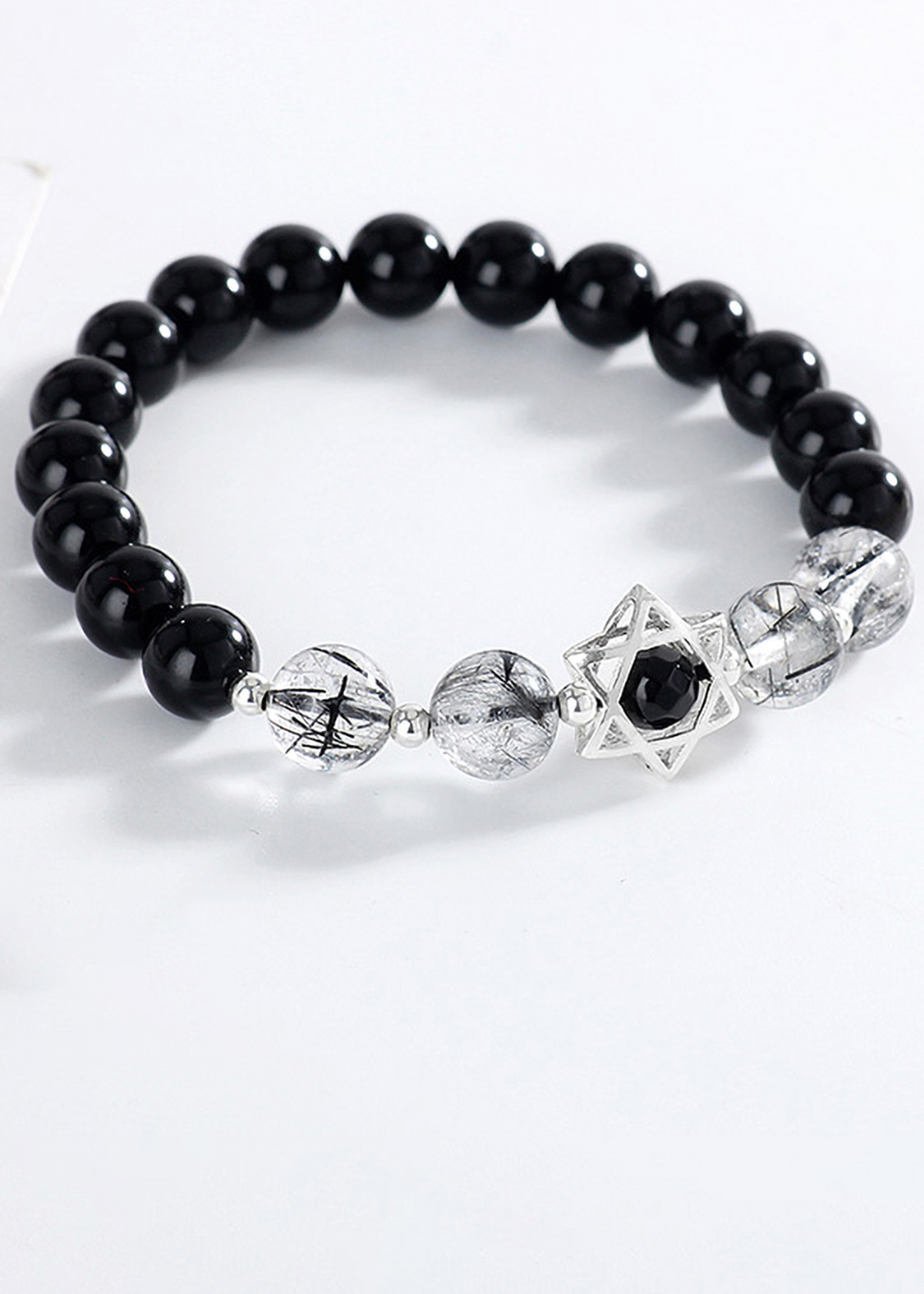 Vòng tay đá Obsidian phối thạch anh tóc đen mệnh thủy, mộc - Ngọc Quý Gemstones