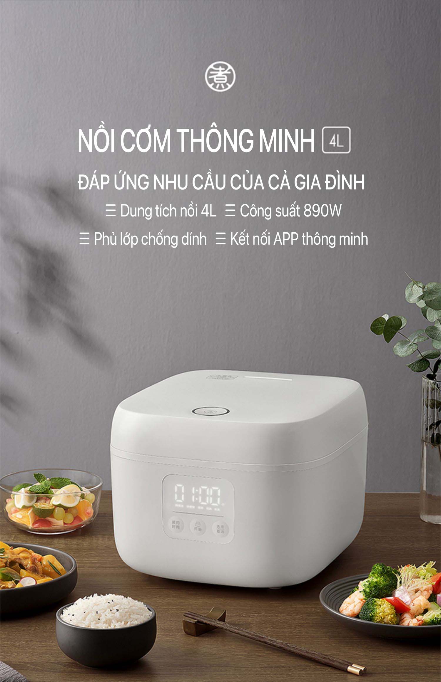 nồi cơm điện thông minh zhiwuzhu zcdq056 dung tích nồi 4 lít