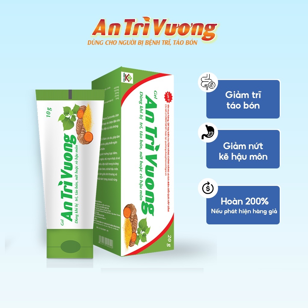 gel an trĩ vương vinh gia giúp chăm sóc làm mát, dịu da dùng khi bị trĩ, táo bón, nứt kẽ hậu môn tuýp 20g 2