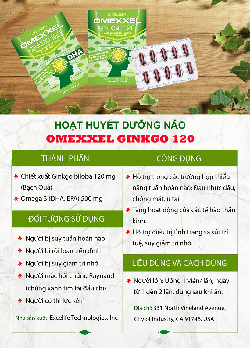 Thực Phẩm Chức Năng Viên Uống Hoạt Huyết Dưỡng Não Omexxel Ginkgo 120 (30 Viên)
