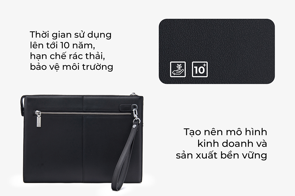 Ví Cầm Tay Nam Clutch Da GENCE CL07 Da Bò Cao Cấp Màu Đen Có Dây Đeo Vai