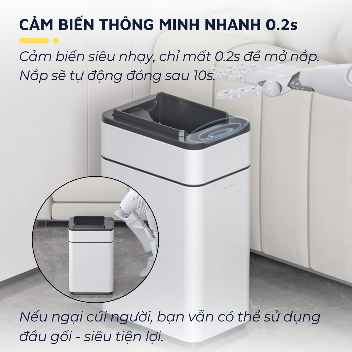 Thùng rác thông minh cảm ứng tự động đóng mở DandiHome - Tặng pin sạc Micro usb
