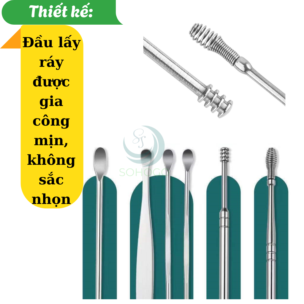 Dụng Cụ Lấy Ráy Tai Inox 360°- Tai Sạch – Dụng Cụ Vệ Sinh Tai Thông Minh- Bộ Lấy Ráy Tai Xoắn Ốc Chuyên Dụng- Dụng Cụ Vệ Sinh Tai Không Đau Inox Cao Cấp- Dụng Cụ Lấy Ráy Tai Xoay 360 Độ Kèm Bao Đựng