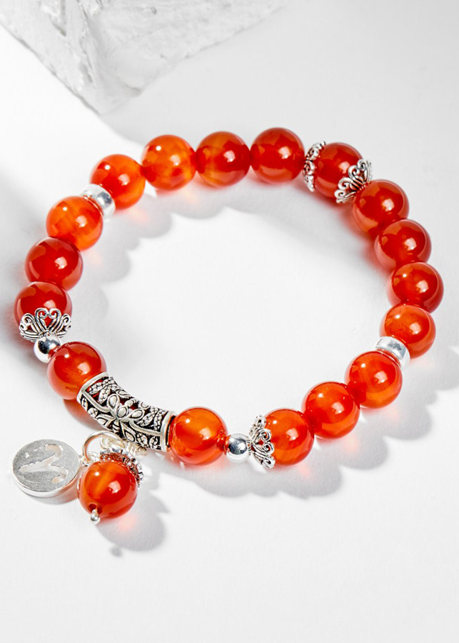 Vòng Tay Phong Thủy Nữ Đá Mã Não Đỏ Phối Charm Cung Hoàng Đạo Bạch Dương (8mm) Mệnh Hỏa, Thổ