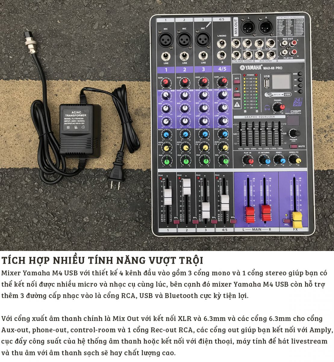Bàn trộn âm thanh Mixer MAX 68 Pro - 99 hiệu ứng vang âm thanh chuẩn - 1