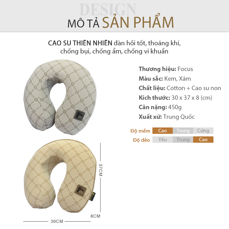 Gối đầu chữ U cao su non FOCUS Gu F-UM01F-B màu xám