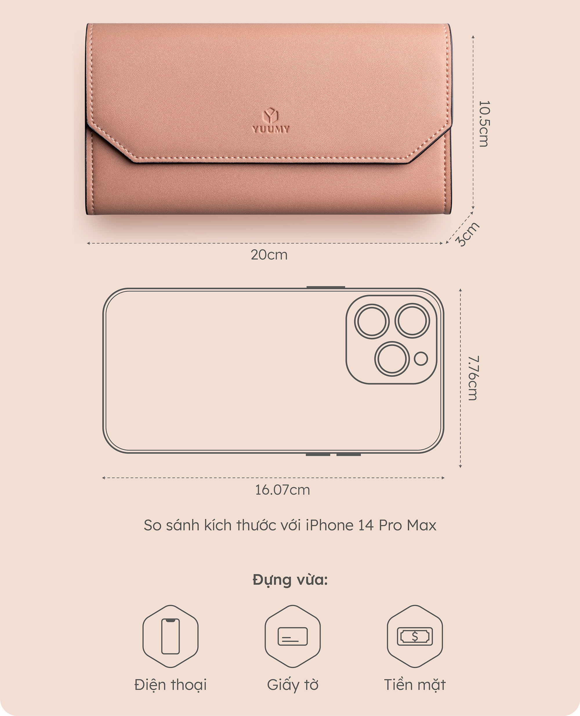 Ví Yuumy ( Thời trang nữ nắp gập kiểu cầm tay dáng dài - Ví da Seasand YV76 )
