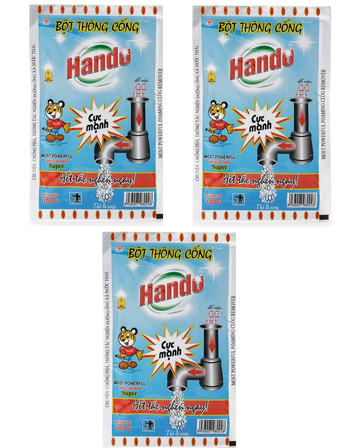 Bộ 3 Bột thông cống Hando nội địa cực mạnh 100g tiện ích- an toàn cho đường ống