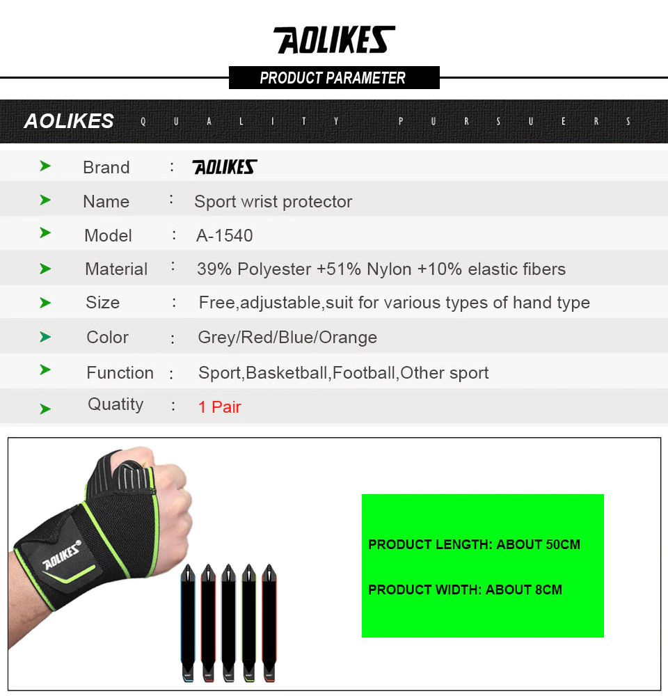 Băng Quấn Bảo Vệ Cổ Tay Tập Gym, Cầu Lông, Tennis Sport Wrist Protector Aolikes YE-1540