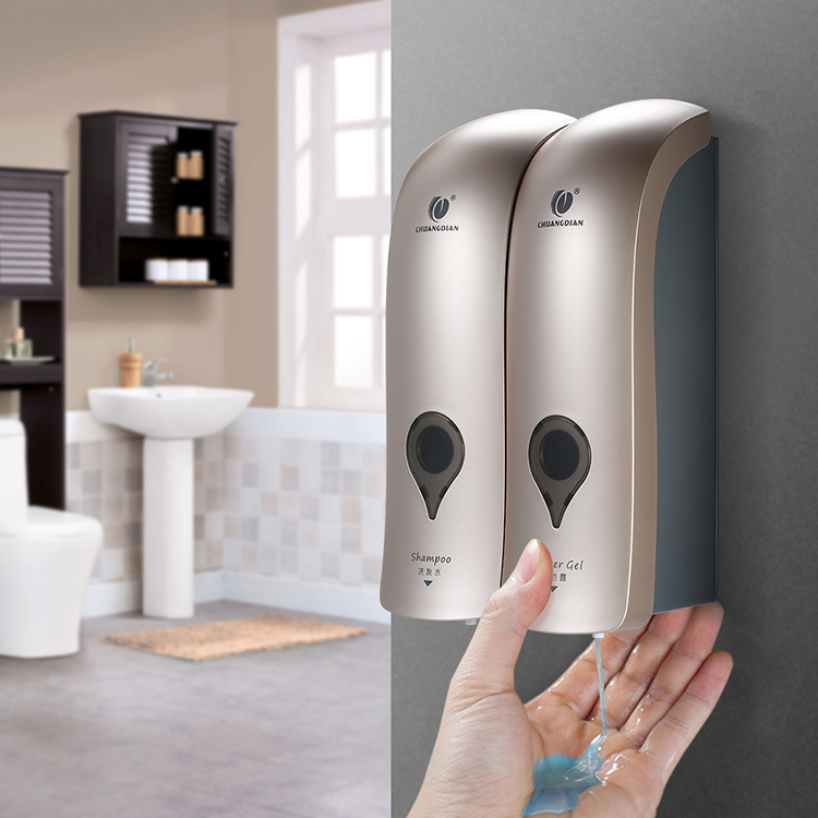 CHUANGDIAN 300mlx2 Wall Mounted Double-Head Manual Soap Dispenser Shower Gel Liquid Shampoo Dispenser Holder for Hotel