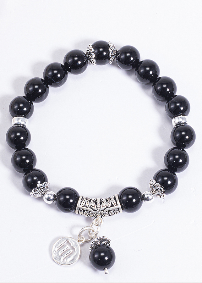 Vòng Tay Phong Thủy Đá Obsidian Phối Charm Cung Hoàng Đạo Thiên Yết (8mm) Mệnh Thủy, Mộc