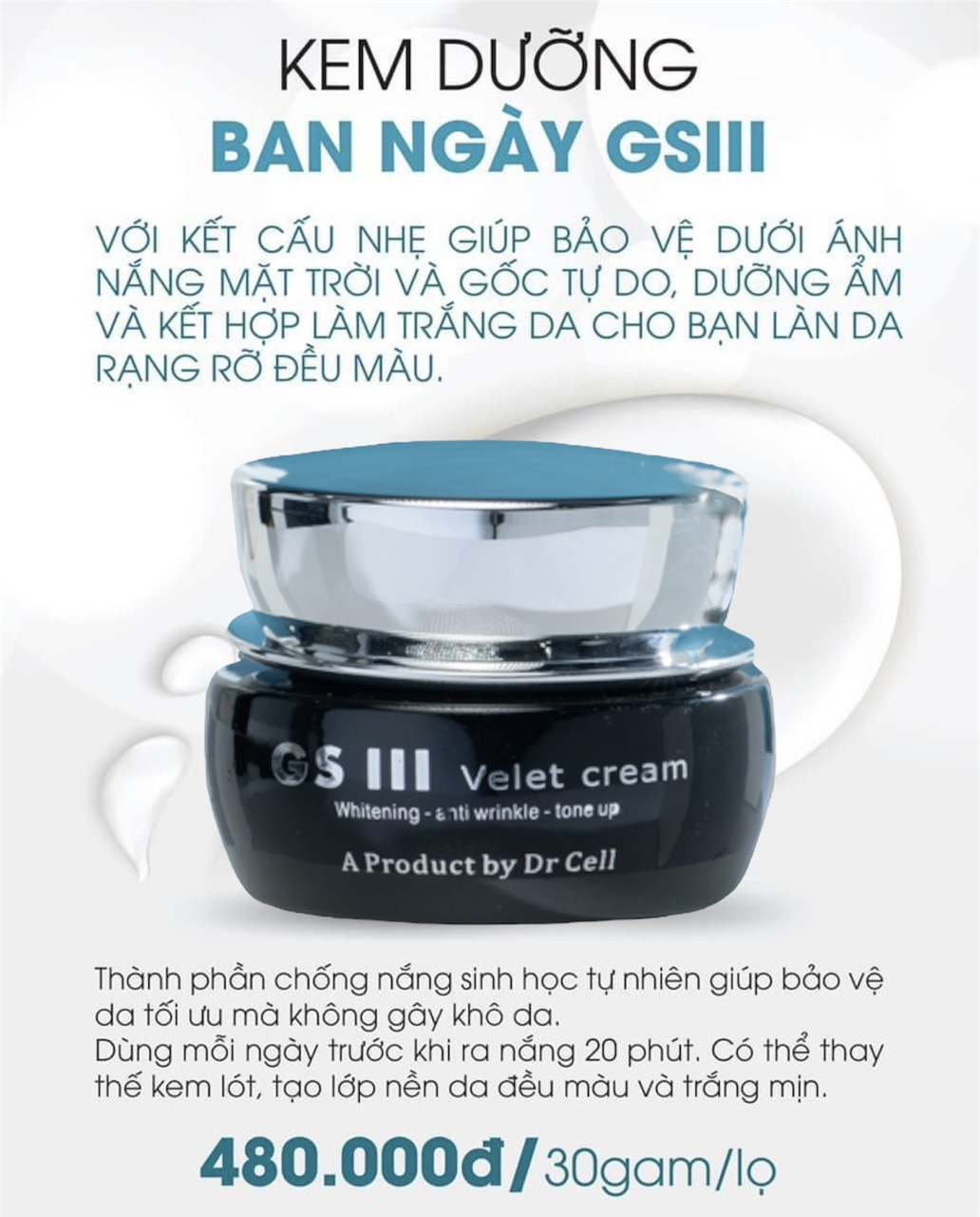 Kem Ngày GSIII Dr Cell 30g dưỡng trắng bảo vệ da phục hồi da hỗ trợ mờ thâm nám - Hàng Chính Hãng