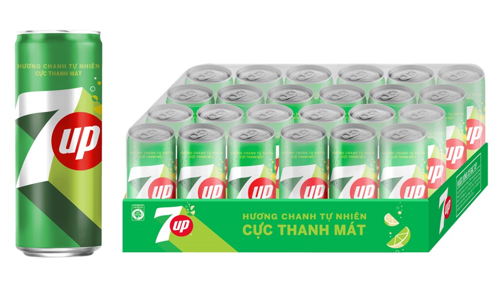 Thùng 24 Lon Nước Ngọt Có Gaz 7Up lon xanh (320ml/lon)